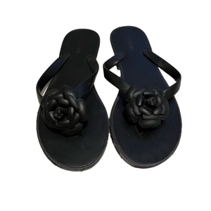 K Studio flower detail black flip flop sandals